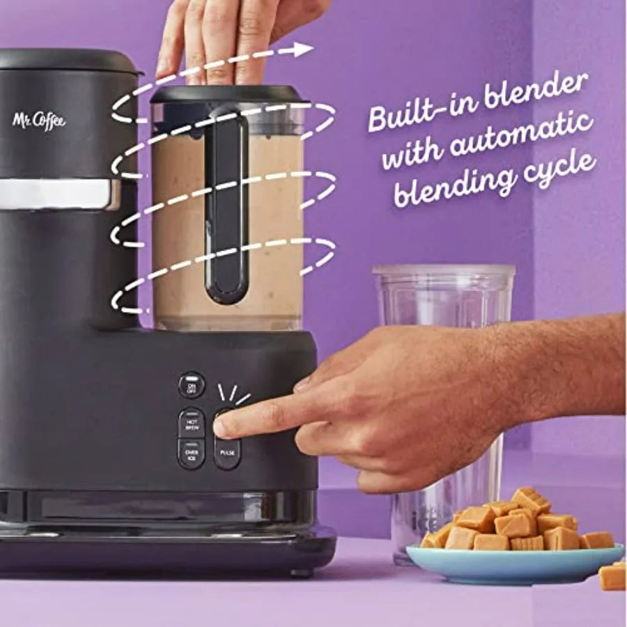 3-in-1 Single-Serve Iced and Hot Coffee/Tea Maker with Blender Reusable Filter Scoop Recipe Book 2 Tumblers Lids and Straws Bla