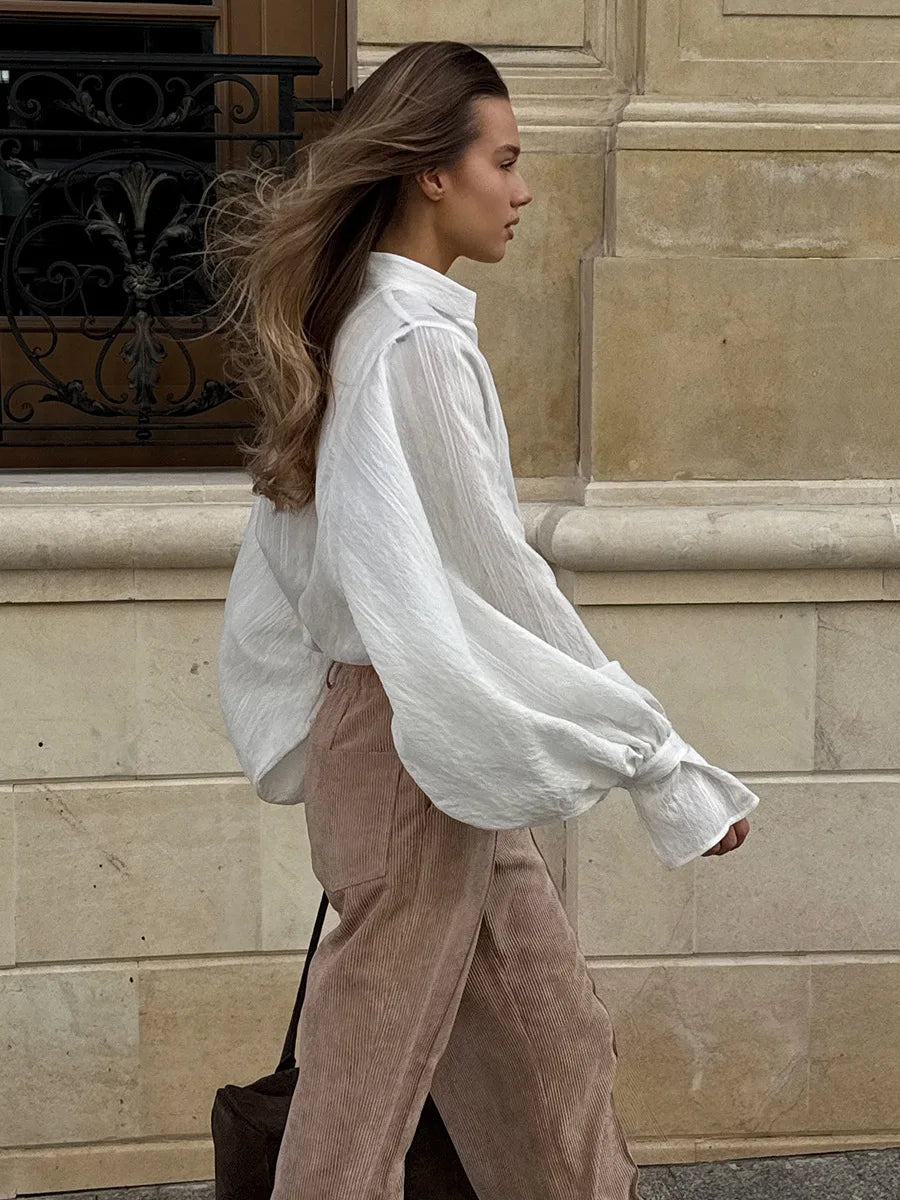 Bornladies Cotton Women's New Retro Wide Leg Pants Loose Fit Corduroy High Waist Trendy Autumn Winter Fashion Trousers