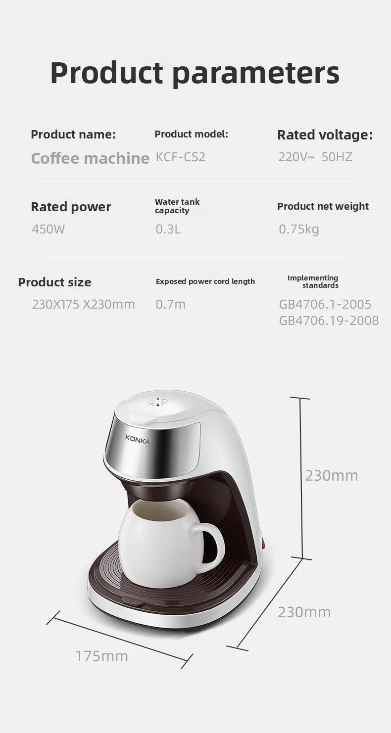 Konka Coffee Maker Compact Automatic American-style Drip Coffee Maker for Home and Office Use Portable Tea and Coffee Maker