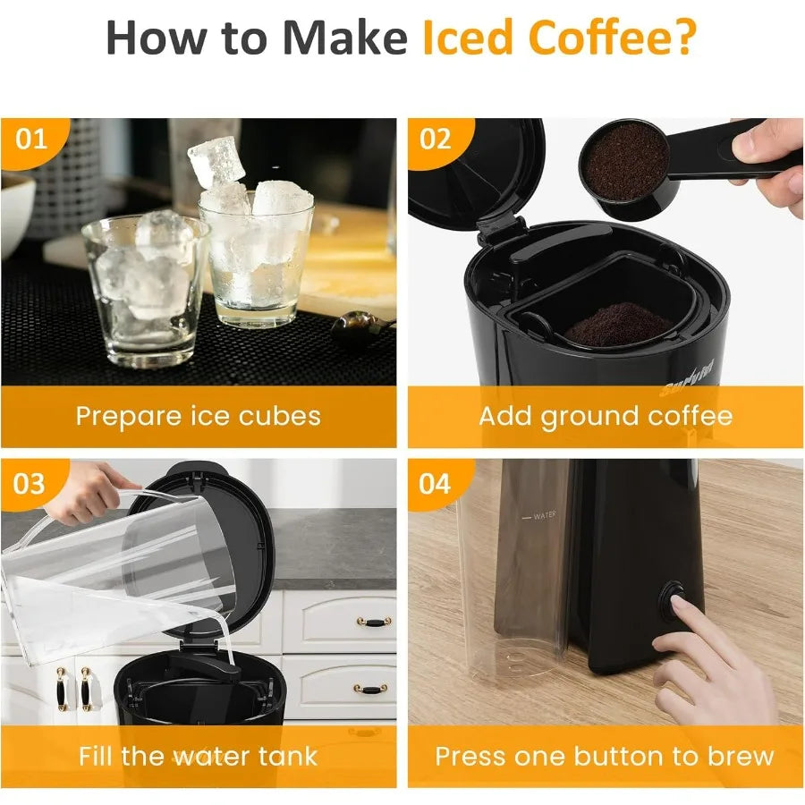 Iced Coffee and Tea Maker with Reusable Coffee Filter and Portable 20oz Double Insulated Cups Single Serve Machine for Home Str
