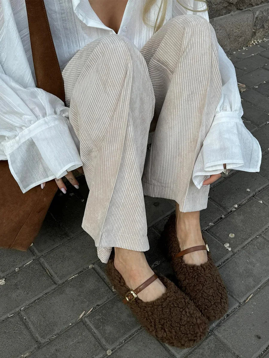 Bornladies Cotton Women's New Retro Wide Leg Pants Loose Fit Corduroy High Waist Trendy Autumn Winter Fashion Trousers