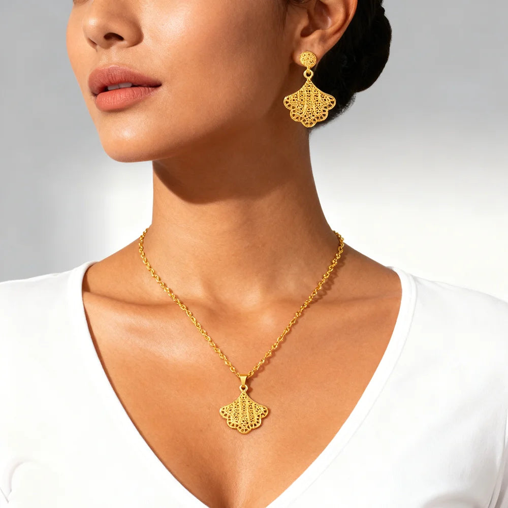 fashion gold jewelry set stainless steel earrings necklaces for women simple Personality gift wedding party Accessories