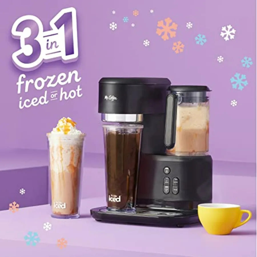 3-in-1 Single-Serve Iced and Hot Coffee/Tea Maker with Blender Reusable Filter Scoop Recipe Book 2 Tumblers Lids and Straws Bla