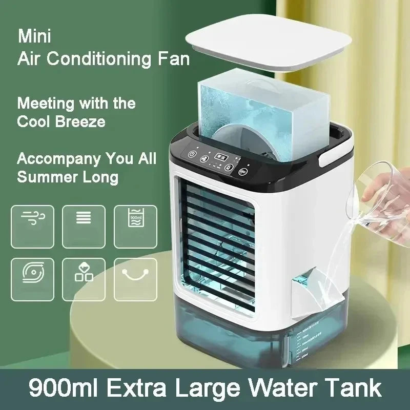 2026 New Air Conditioner Portable Fan Desktop Dual Spray Ultrasonic Atomization 3-Speed Mute Air Cooler Night Light Electric Fan
