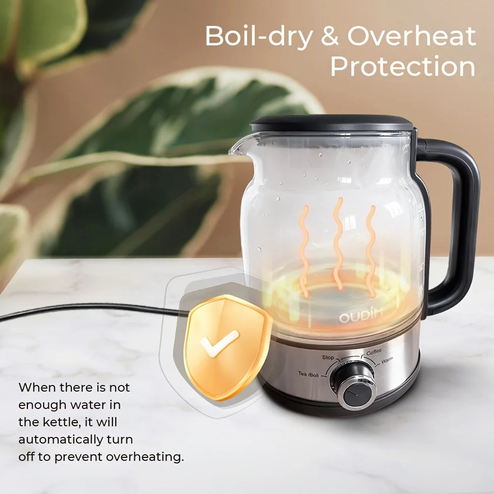 40.58Oz Electric Coffee Maker And Tea Infuser - 600W, Bpa-Free Glass Stainless Steel Kettle, Heat Resistant Borosilicate, 304 St