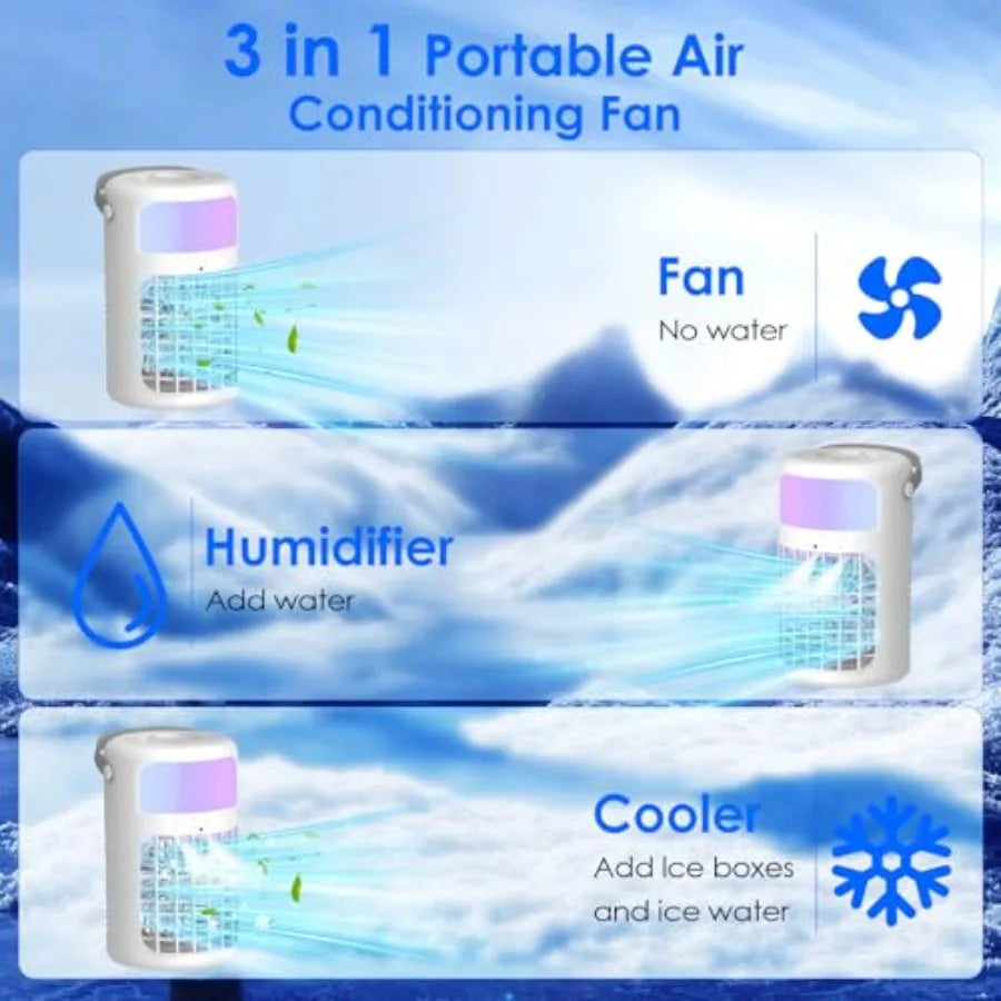 Portable Air Conditioners Powerful Evaporative Air Cooler 3-in-1 Mini Personal AC Fan with Humidifier 1500ML Tank 3 Speeds and