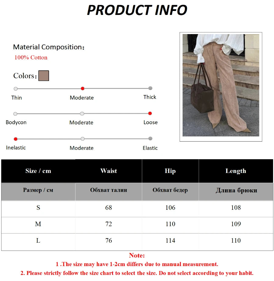 Bornladies Cotton Women's New Retro Wide Leg Pants Loose Fit Corduroy High Waist Trendy Autumn Winter Fashion Trousers