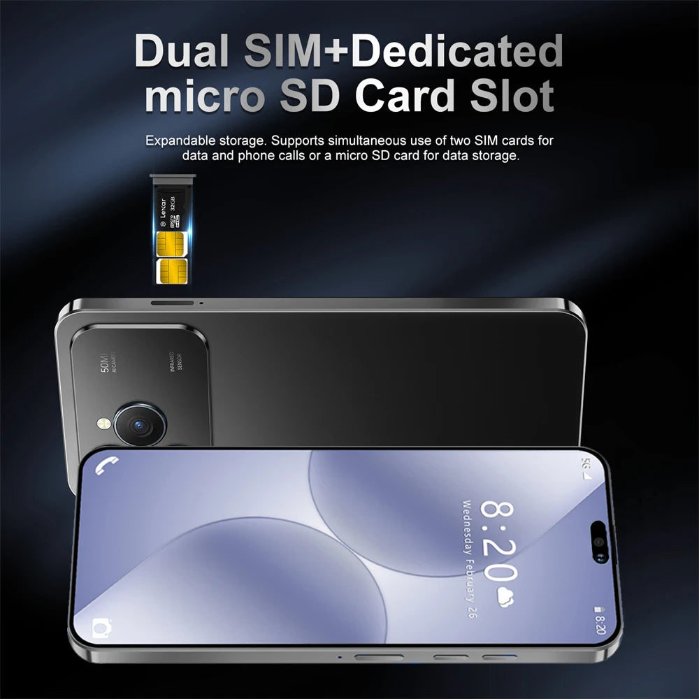 2026 NEW i17 Pro Max 5G Dual Card 8000mAh Battery 7.3HD Global Edition Original Cheap Smart Android Facial Recognition Function