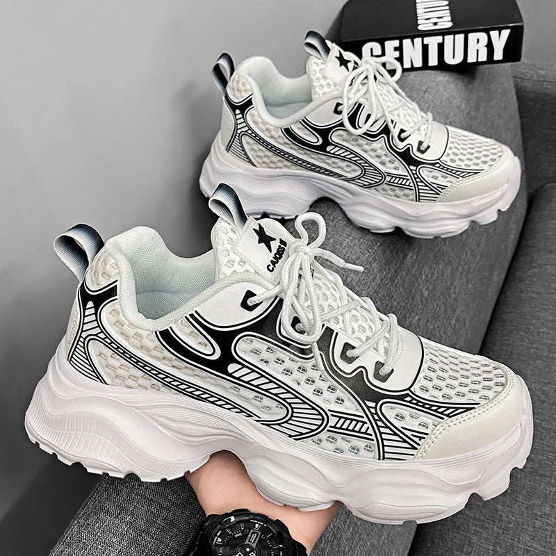 New Breathable Mesh Sports Shoes for Men in Summer, Trendy and Versatile Thick-soled Casual Running Shoes
