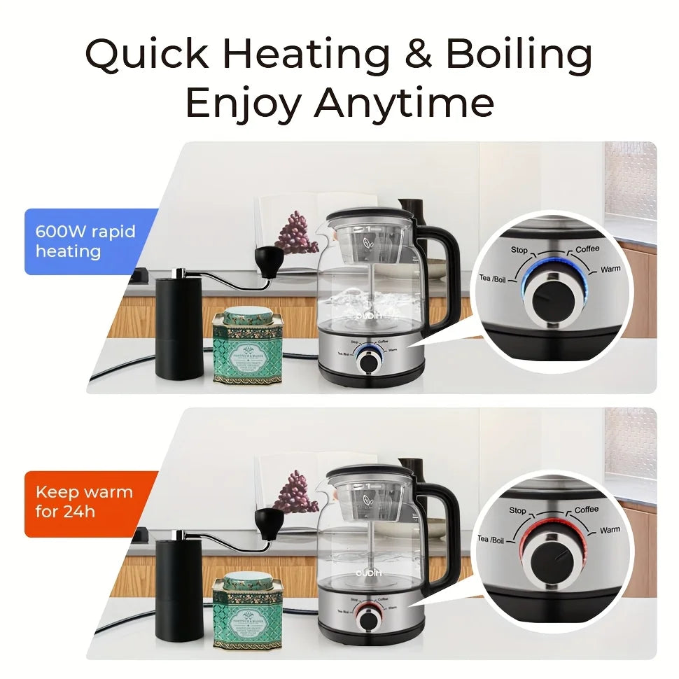 40.58Oz Electric Coffee Maker And Tea Infuser - 600W, Bpa-Free Glass Stainless Steel Kettle, Heat Resistant Borosilicate, 304 St
