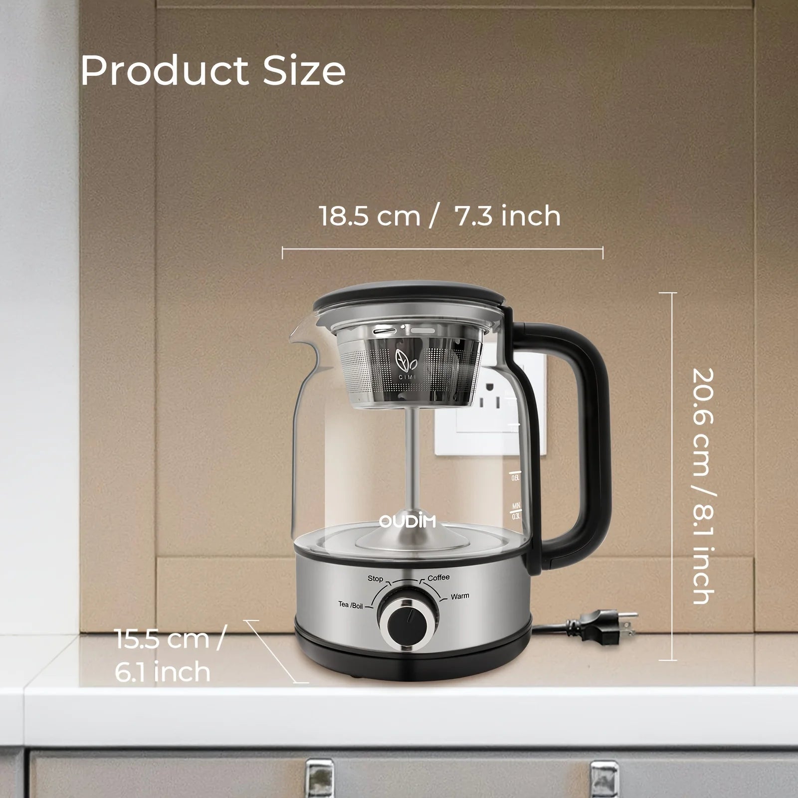 40.58Oz Electric Coffee Maker And Tea Infuser - 600W, Bpa-Free Glass Stainless Steel Kettle, Heat Resistant Borosilicate, 304 St