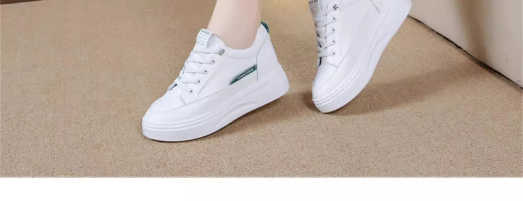 Womens 2026 Spring Summer White Platform Sneakers Inner Height Increasing Thick Sole Casual Breathable Sport Walking Shoes