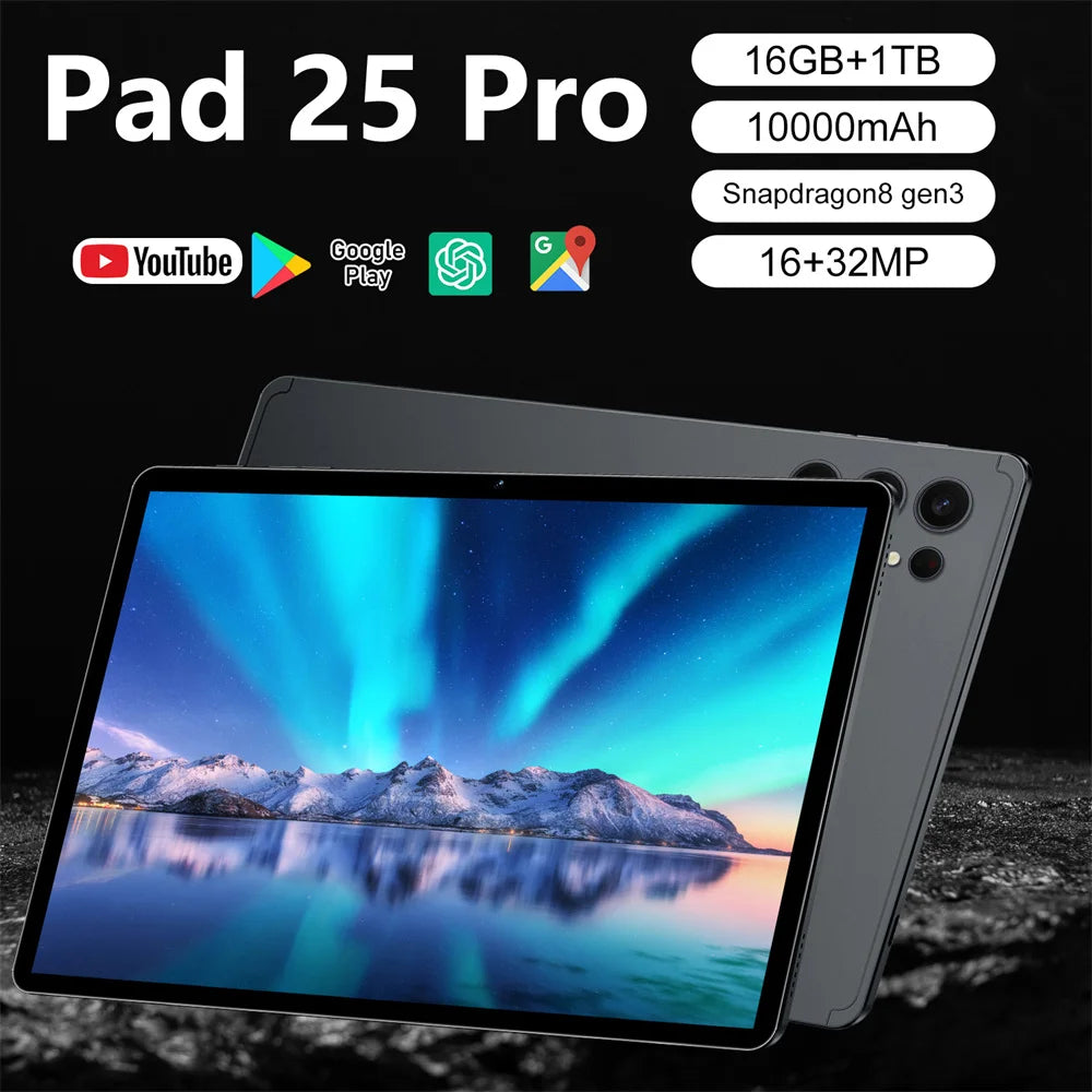 Pad 25 Pro Tablets High-end Original 10.1" Android 15 Tablet PC Kids Children's Global Version 5G Dual SIM WiFi GPS 22GB+2TB Tab