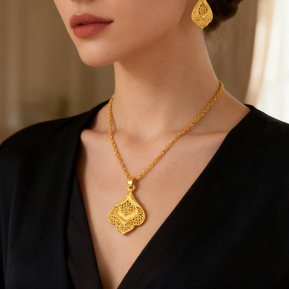 fashion gold jewelry set stainless steel earrings necklaces for women simple Personality gift wedding party Accessories