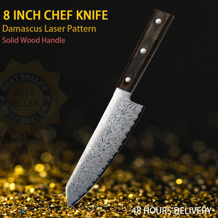 DamascusPattern Chef Knife Kitchen Knives Pattern Sharp Japanese Santoku Knife Cleaver Slicing Knife Solid Wood Handle Cuchillos
