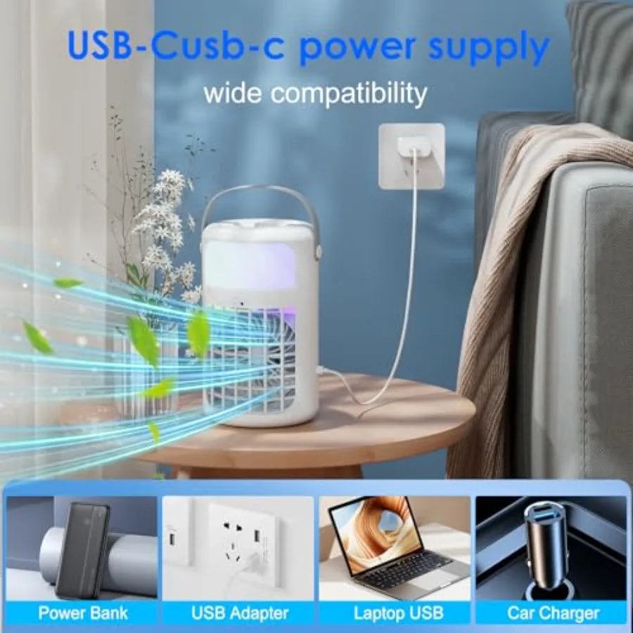 Portable Air Conditioners Powerful Evaporative Air Cooler 3-in-1 Mini Personal AC Fan with Humidifier 1500ML Tank 3 Speeds and