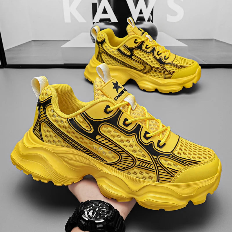 New Breathable Mesh Sports Shoes for Men in Summer, Trendy and Versatile Thick-soled Casual Running Shoes
