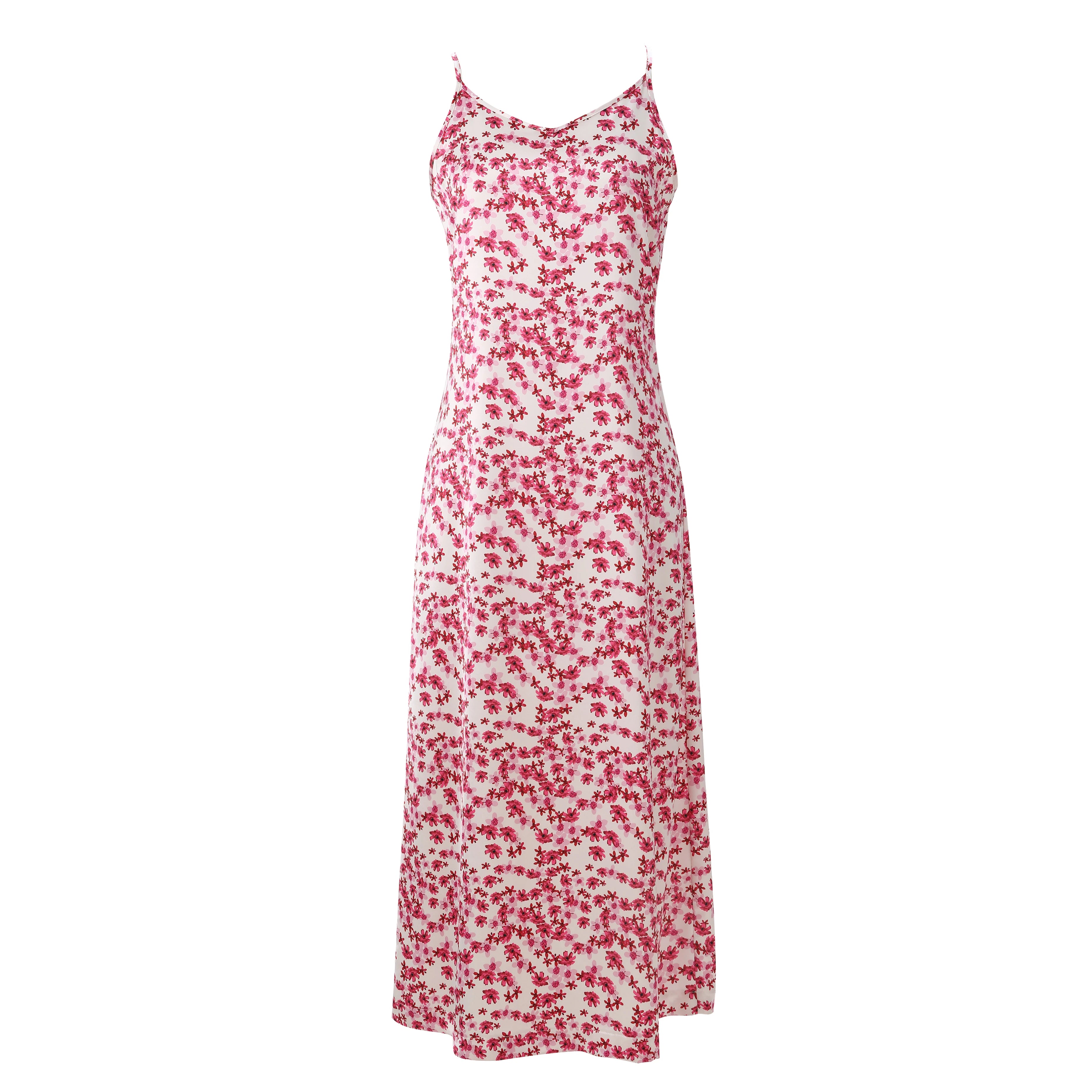 Spring and Summer Women Pink Pattern Satin Slip Dress Knitting V-neck Sweater Sweet Style Clothing