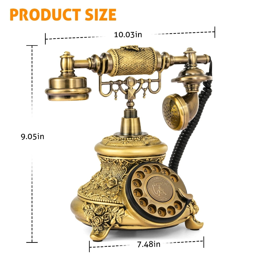 Antique Style Corded Telephone Retro Bronze Rotary Dial Phones Vintage Old Fashion Home Office Desktop Telephone Business Gifts