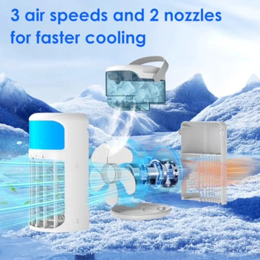 Portable Air Conditioners Powerful Evaporative Air Cooler 3-in-1 Mini Personal AC Fan with Humidifier 1500ML Tank 3 Speeds and