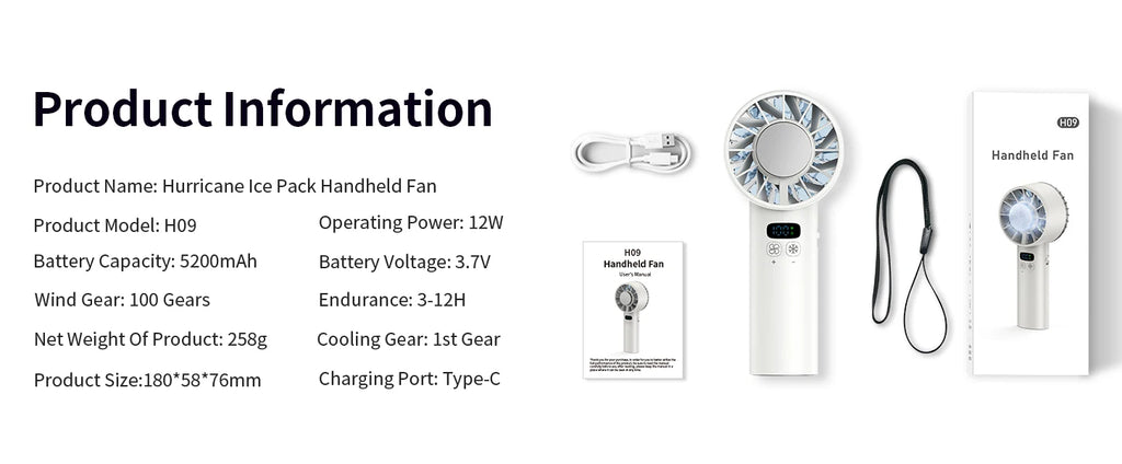 Outdoor Portable Mini Fan Handheld Fan with LED Display Semiconductor Refrigeration 100 Wind Speeds USB Rechargeable Battery Fan