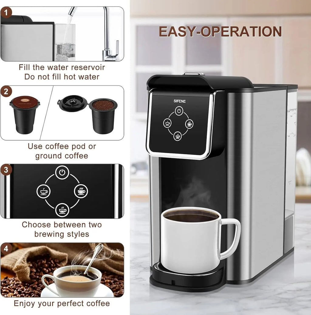3-in-1 Coffee Maker for Pods, Ground Coffee & Tea, 6-10oz Cups, 50oz Tank, 1150W, Compact Black