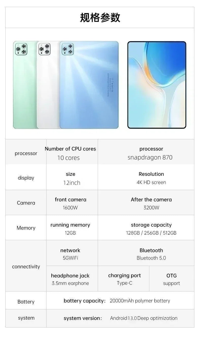 2025 Global Version Original IPad Air Pro Tablet 12inch HD 4K Android 14 22GB+2TB 20000mAh 5G Dual SIM Bluetooth WiFi GPS Tablet