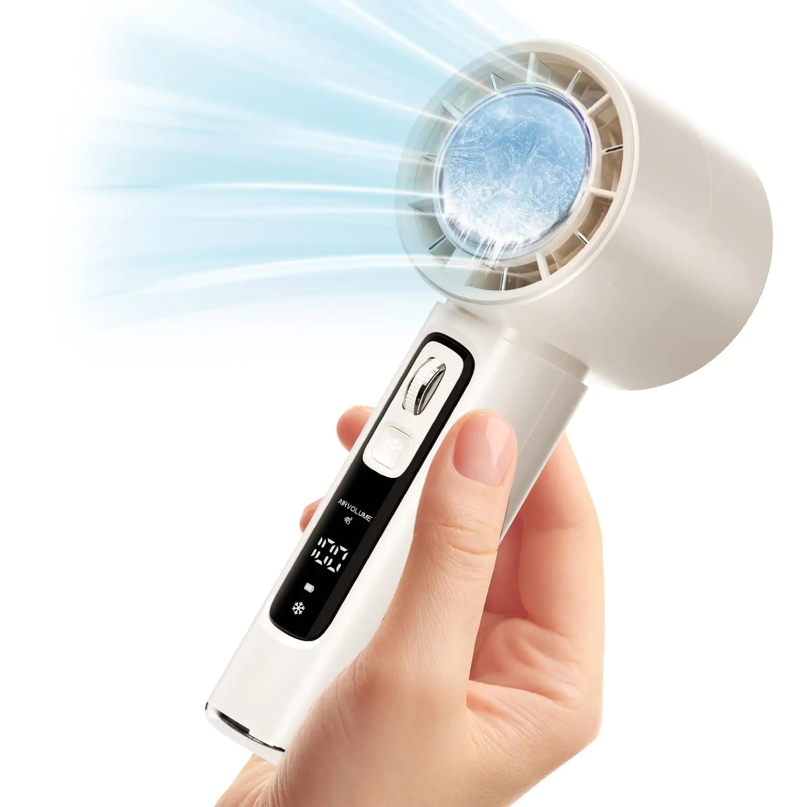Outdoor Portable Mini Fan Handheld Fan with LED Display Semiconductor Refrigeration 100 Wind Speeds USB Rechargeable Battery Fan