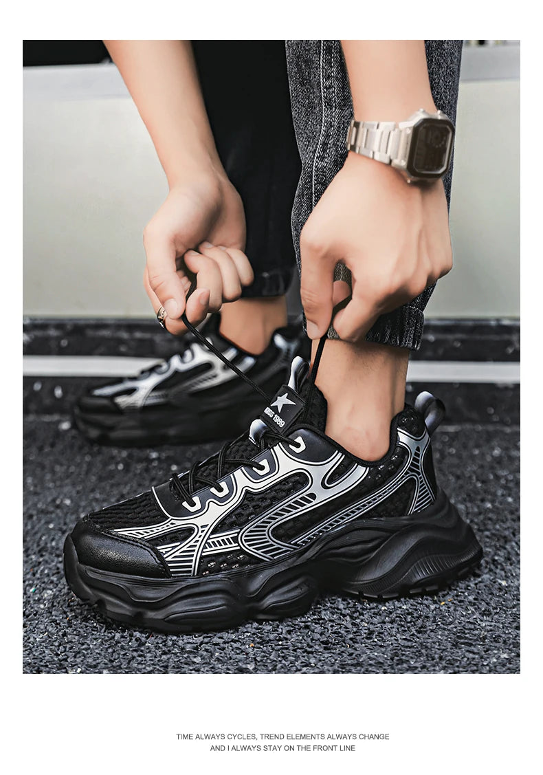 New Breathable Mesh Sports Shoes for Men in Summer, Trendy and Versatile Thick-soled Casual Running Shoes