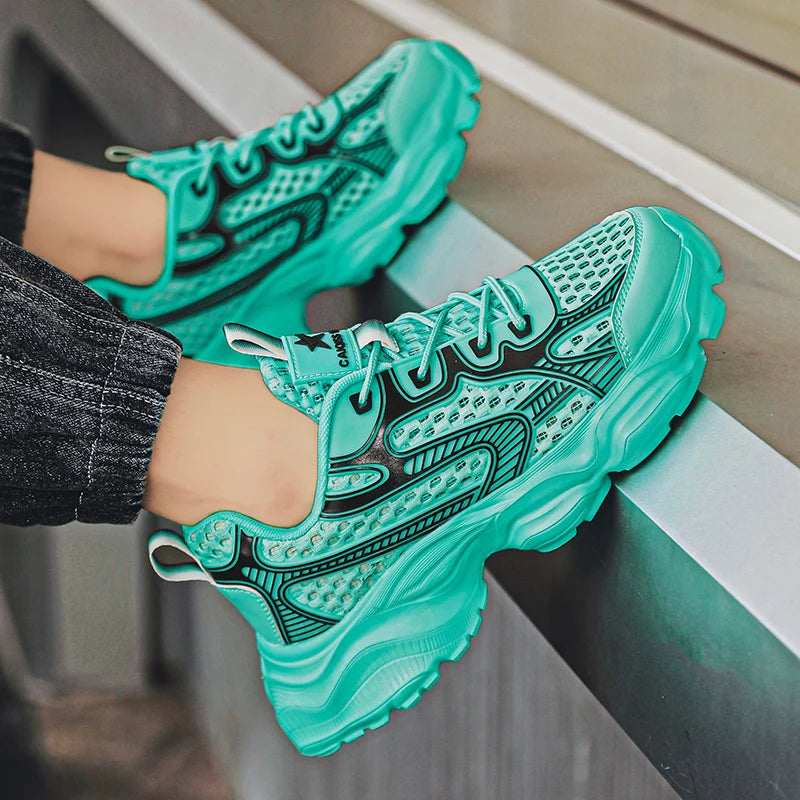 New Breathable Mesh Sports Shoes for Men in Summer, Trendy and Versatile Thick-soled Casual Running Shoes