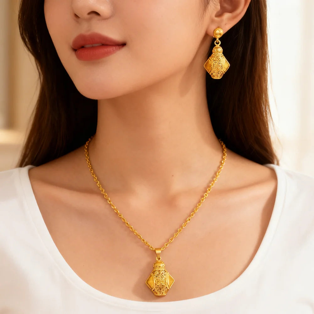 fashion gold jewelry set stainless steel earrings necklaces for women simple Personality gift wedding party Accessories