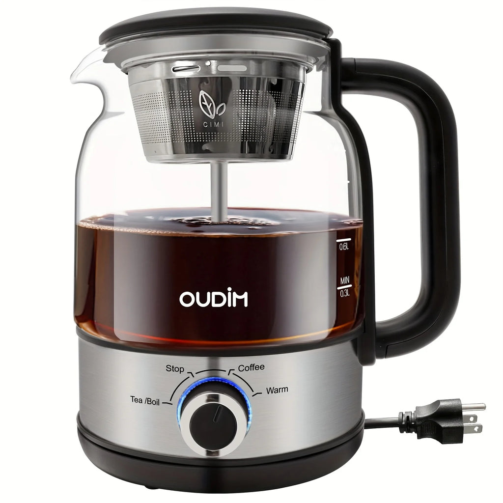 40.58Oz Electric Coffee Maker And Tea Infuser - 600W, Bpa-Free Glass Stainless Steel Kettle, Heat Resistant Borosilicate, 304 St