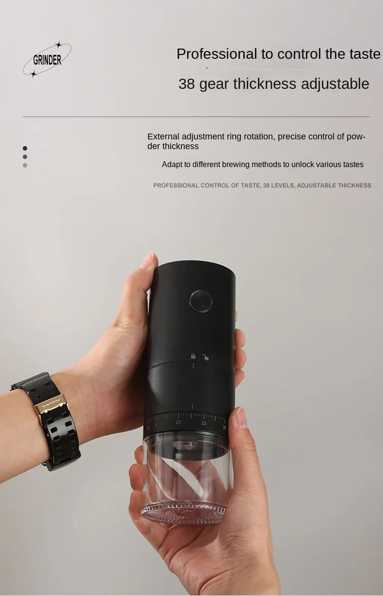 Electric Coffee Grinder 38 Gears Adjustment Ceramic Filter Long Battery Life One-Button Start Bean Grinder