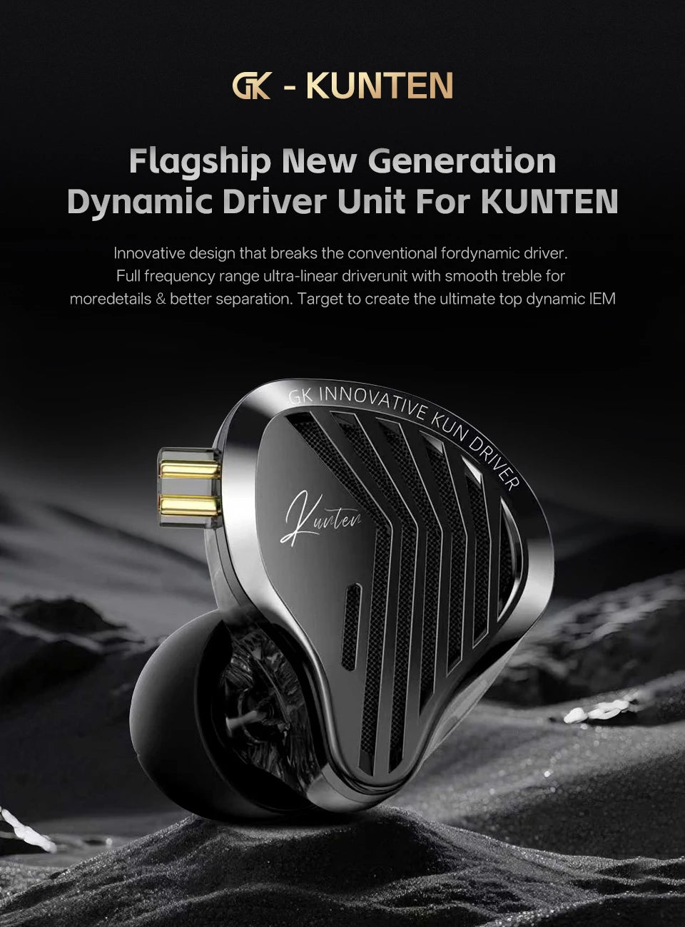 GK KUNTEN Dynamic Drive Headphones HIFI Heavy Bass Earbuds Sports Metal Headphones Detachable Headphones 2PIN KZ Zenith EDX