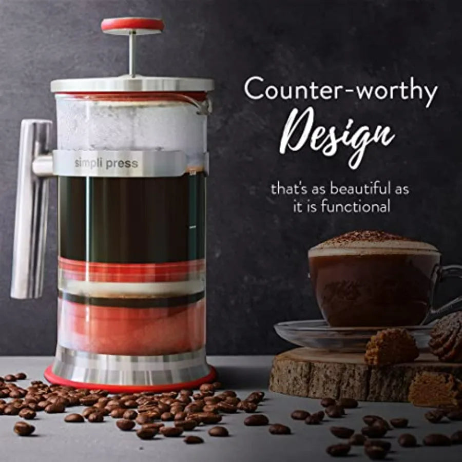 French Press Coffee Tea Maker - Easy Cleanup Customizable Smooth Coffee - Patented - Plastic-Free Premium Stainless Steel 34 oz