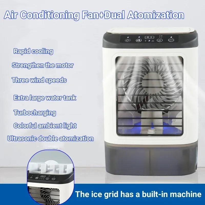 2026 New Air Conditioner Portable Fan Desktop Dual Spray Ultrasonic Atomization 3-Speed Mute Air Cooler Night Light Electric Fan