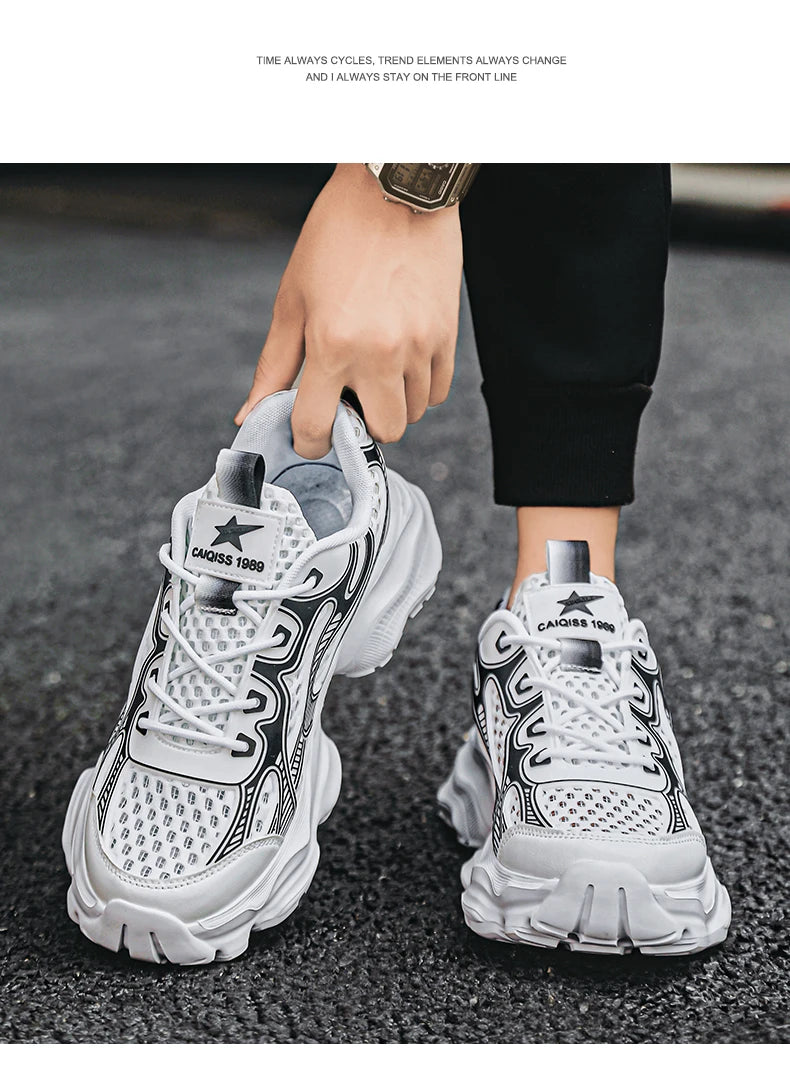 New Breathable Mesh Sports Shoes for Men in Summer, Trendy and Versatile Thick-soled Casual Running Shoes