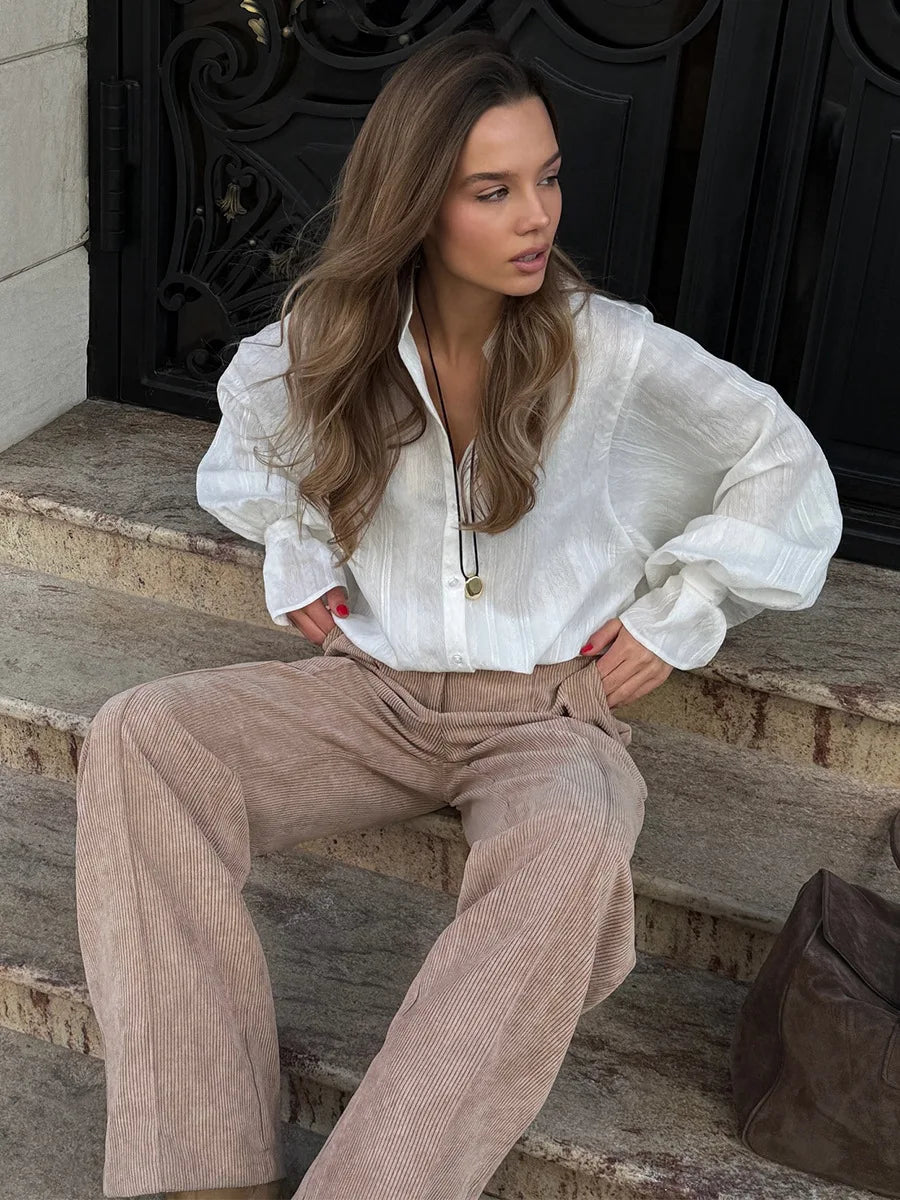 Bornladies Cotton Women's New Retro Wide Leg Pants Loose Fit Corduroy High Waist Trendy Autumn Winter Fashion Trousers