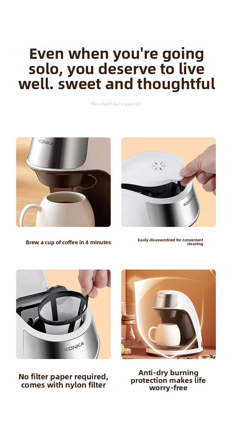 Konka Coffee Maker Compact Automatic American-style Drip Coffee Maker for Home and Office Use Portable Tea and Coffee Maker