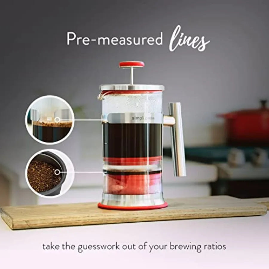 French Press Coffee Tea Maker - Easy Cleanup Customizable Smooth Coffee - Patented - Plastic-Free Premium Stainless Steel 34 oz