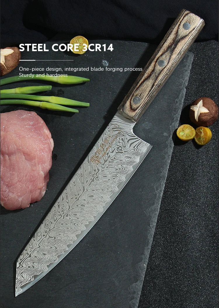 DamascusPattern Chef Knife Kitchen Knives Pattern Sharp Japanese Santoku Knife Cleaver Slicing Knife Solid Wood Handle Cuchillos