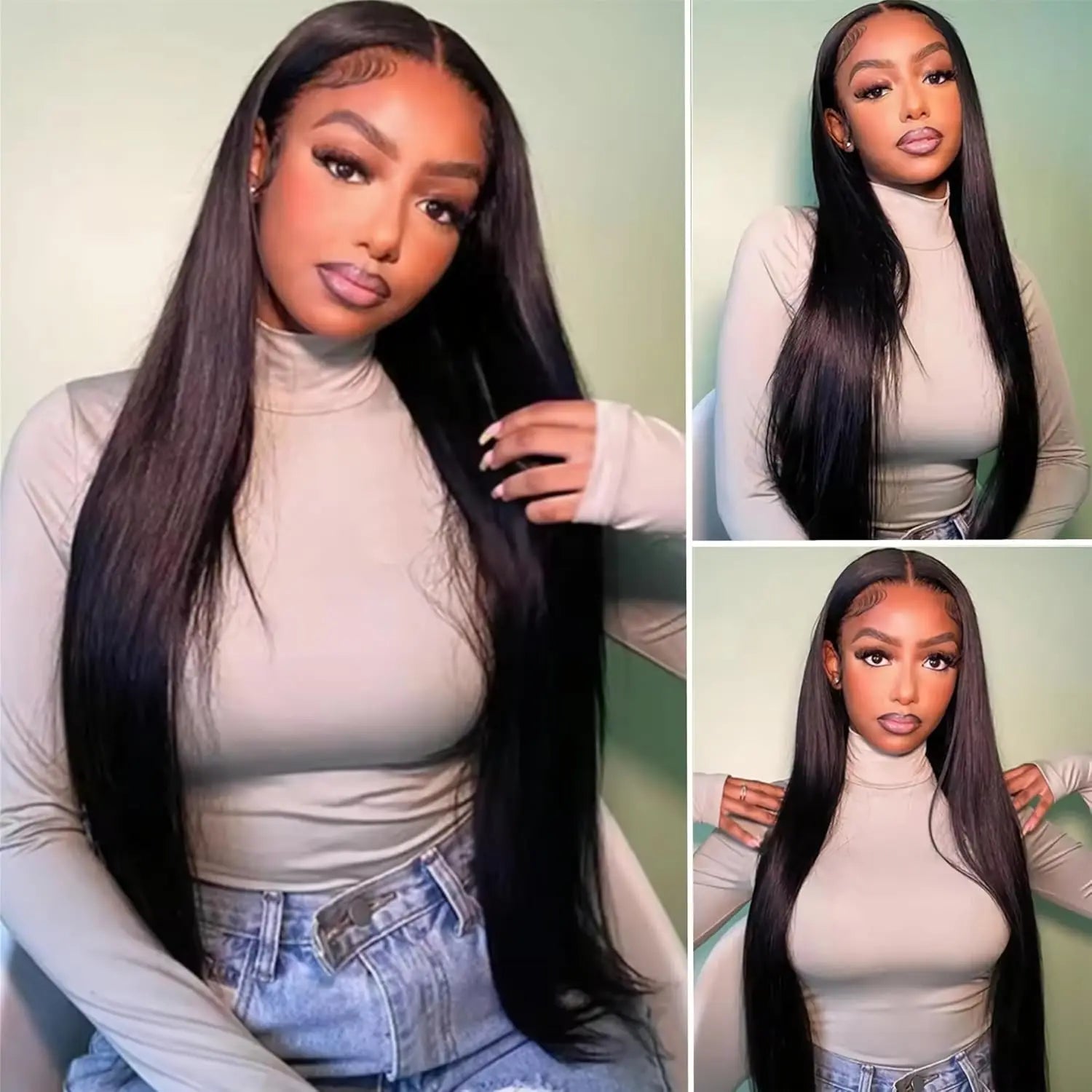 40 42 Inch 13x6 HD Transparent Bone Straight Lace Front Wigs 250% Brazilian Human Hair Wigs 5x5 Glueless Lace Closure Wigs