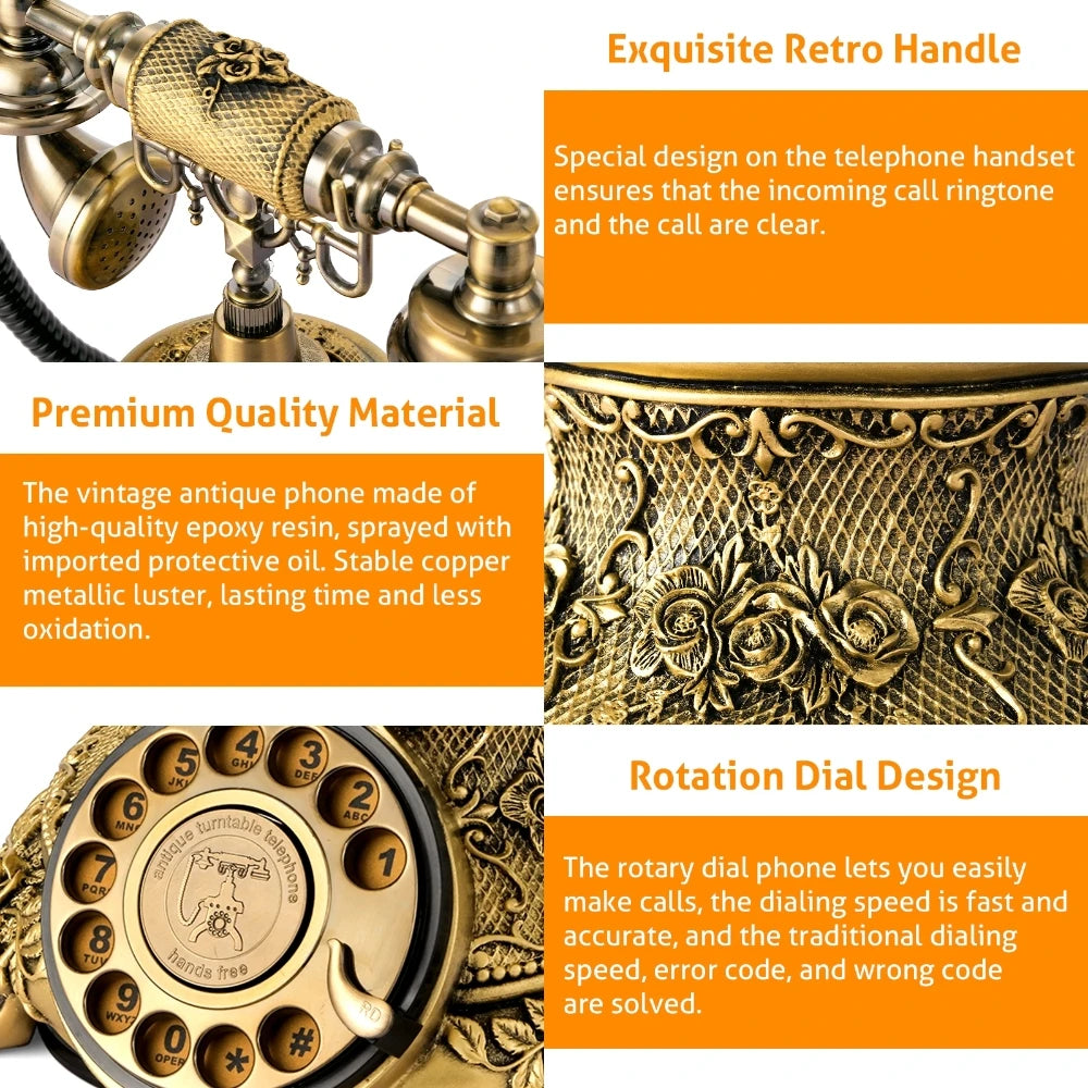 Antique Style Corded Telephone Retro Bronze Rotary Dial Phones Vintage Old Fashion Home Office Desktop Telephone Business Gifts