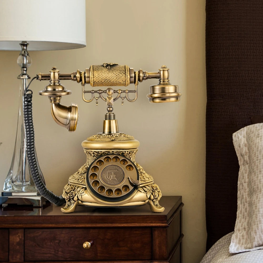 Antique Style Corded Telephone Retro Bronze Rotary Dial Phones Vintage Old Fashion Home Office Desktop Telephone Business Gifts