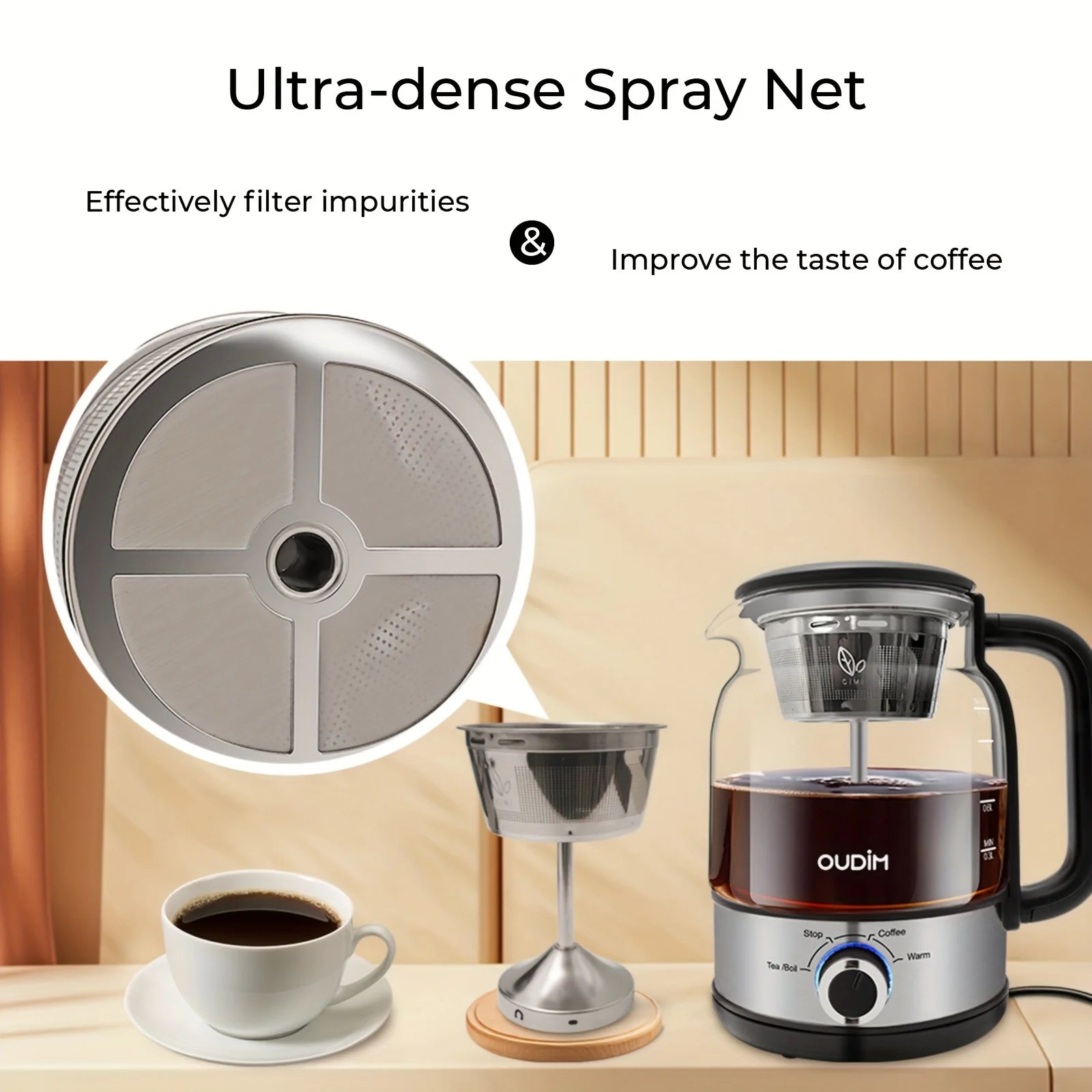 40.58Oz Electric Coffee Maker And Tea Infuser - 600W, Bpa-Free Glass Stainless Steel Kettle, Heat Resistant Borosilicate, 304 St
