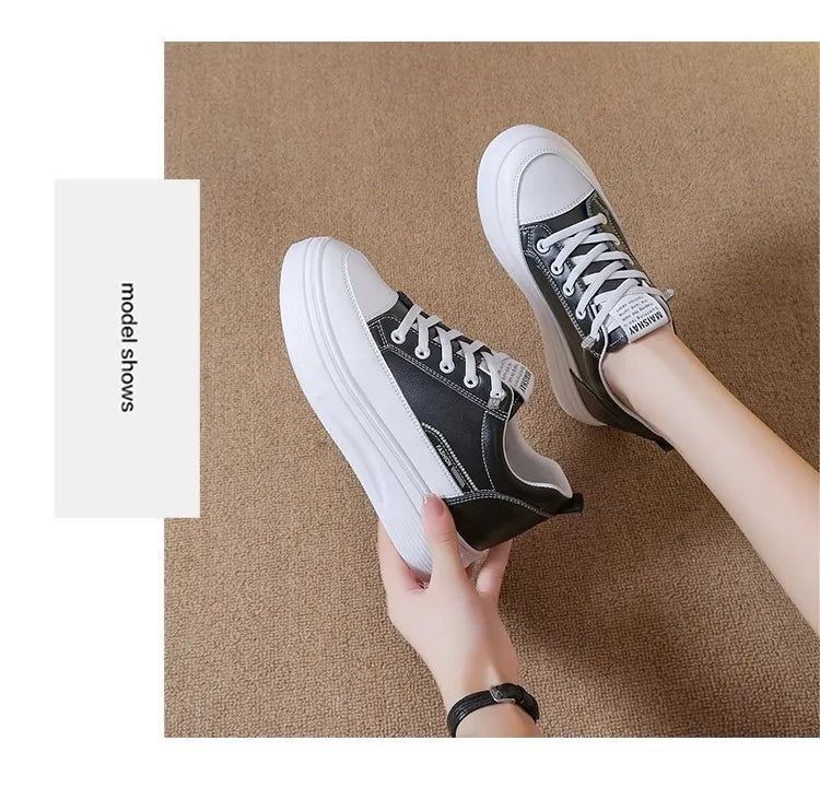 Womens 2026 Spring Summer White Platform Sneakers Inner Height Increasing Thick Sole Casual Breathable Sport Walking Shoes