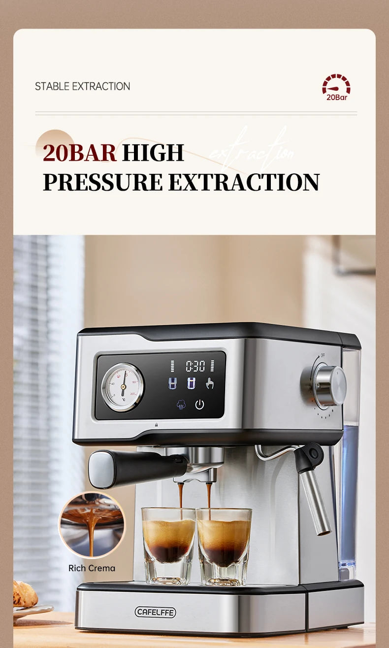 Cafelffe Espresso Machine 20Bar,Cappuccino Maker with Milk Frother Steam Wand,Coffee Maker,Semi-Automatic Cafetera present,Gift