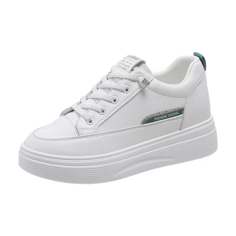 Womens 2026 Spring Summer White Platform Sneakers Inner Height Increasing Thick Sole Casual Breathable Sport Walking Shoes