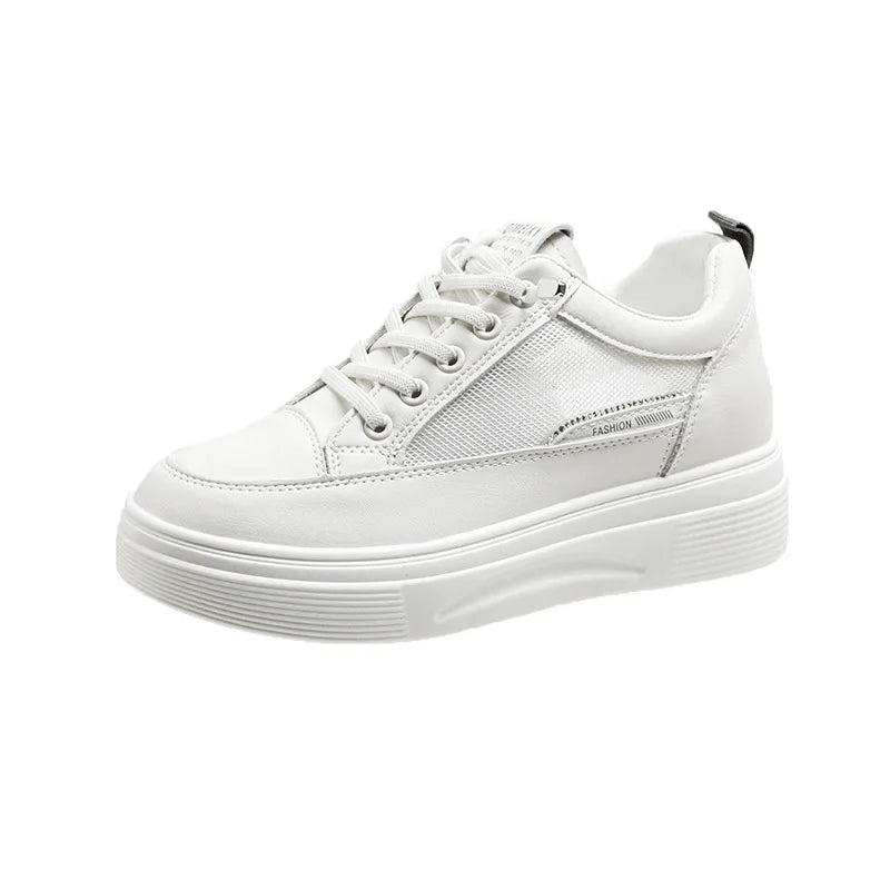 Womens 2026 Spring Summer White Platform Sneakers Inner Height Increasing Thick Sole Casual Breathable Sport Walking Shoes