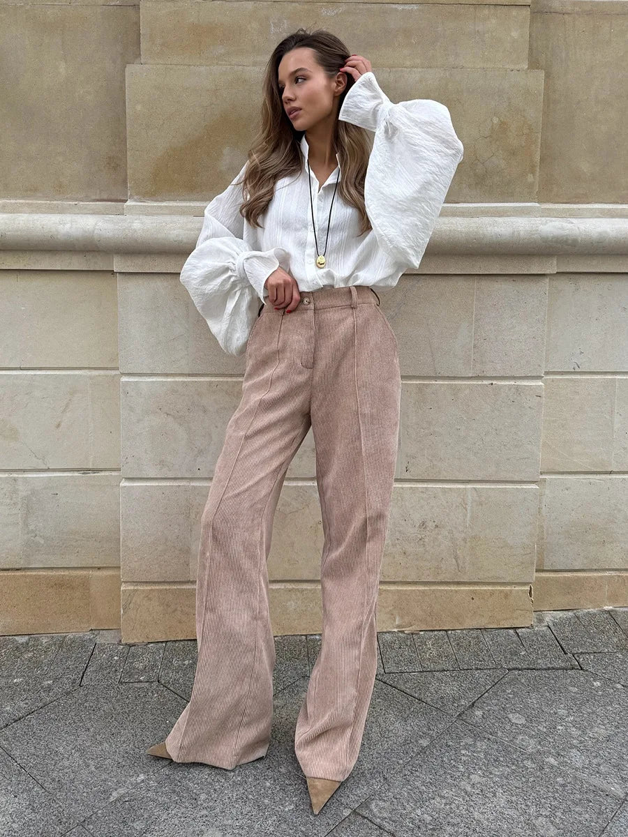 Bornladies Cotton Women's New Retro Wide Leg Pants Loose Fit Corduroy High Waist Trendy Autumn Winter Fashion Trousers